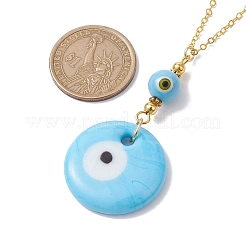Light Sky Blue Glass Evil Eye Pendant Necklace with Alloy Cable Chains&nbsp;NJEW-JN04650-02