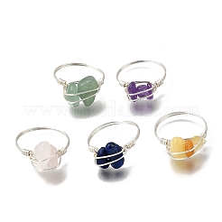Natural Gemstone Braided Bead Chips Finger Rings&nbsp;RJEW-TA00216-02