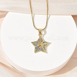 304 Stainless Steel Micro Pave Sky Blue Cubic Zirconia Pendant Necklaces for Women&nbsp;NJEW-Z103-01G-02