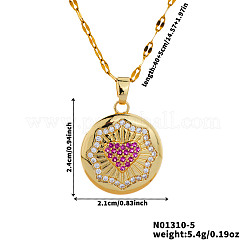 Elegant Fashion Brass Clear & Hot Pink Cubic Zirconia Circle Heart Pendant Necklaces for Women&nbsp;RR6975-1