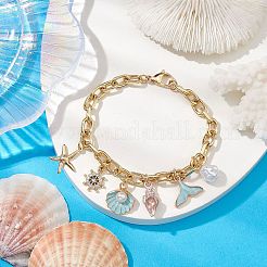 Summer Beach Starfish & Shell Shaped Alloy Enamel & ABS Plastic Imitation Pearl Charm Bracelets&nbsp;BJEW-JB10539