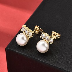 Round Brass Micro Pave Clear Cubic Zirconia Stud Earrings&nbsp;EJEW-A135-30G