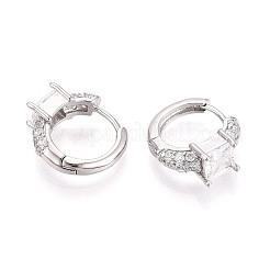 Brass Micro Pave Clear Cubic Zirconia Square Hoop Earrings&nbsp;EJEW-T048-44P