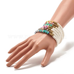 Synthetic Hematite & Polymer Clay Heishi Beads Stretch Bracelets Set&nbsp;BJEW-JB07405
