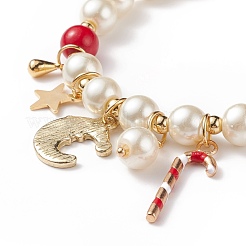 Natural Mashan Jade & Glass Pearl Beaded Stretch Bracelet&nbsp;BJEW-TA00143
