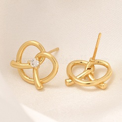 Rack Plating Heart Brass Micro Pave Clear Cubic Zirconia Stud Earrings&nbsp;EJEW-H143-17G