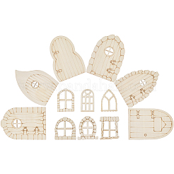 48Pcs 12 Styles Unfinished Wood Wooden Fariy Door&nbsp;DIY-GF0011-21
