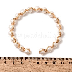 Brass Wire Wrapped Natural Pearl Open Cuff Bangles for Women&nbsp;BJEW-D453-04G