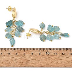 Brass with Raw Rough Natural Aquamarine Beads Stud Dangle Earrings&nbsp;EJEW-JE07474-02