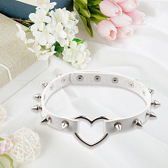 Adjustable Adjustable Gothic PU Leather Alloy Spike Rivet Heart Choker Necklaces for Women&nbsp;NJEW-WH20816-006P-A