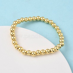 Brass Round Beaded Stretch Bracelets for Men Women&nbsp;BJEW-B148-05D-G