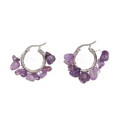 Natural Gemstone Chips Braided Hoop Earrings&nbsp;EJEW-JE04985