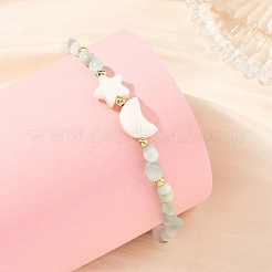 Moon Star Natural Shell and Nuggets Natural Glass Beaded Bracelets&nbsp;BJEW-JB14483