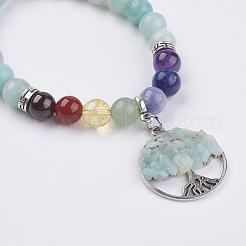 Chakra Jewelry Natural Gemstone Beads and Flower Amazonite Charm Bracelet&nbsp;BJEW-JB03608-04
