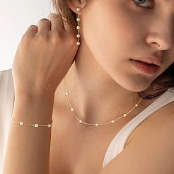 Brass with Plastic Pearl Round Beaded Necklaces & Stud Dangle Earrings & Bracelets Sets for Women&nbsp;FS-WG6BC39-01