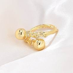 Rack Plating Brass Micro Pave Clear Cubic Zirconia Open Cuff Finger Rings for Women&nbsp;RJEW-M028-99G