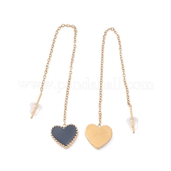 Long Chain with Enamel Heart Dangle Stud Earrings&nbsp;EJEW-A067-01G-A