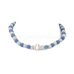 Round Polymer Clay Rhinestone & Natural Wood Baseball Beaded Stretch Necklaces for Women&nbsp;NJEW-JN05355-01