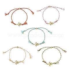 Ocean 304 Stainless Steel Link Adjustable Braided Polycotton Metallic Cord Slider Bracelets&nbsp;BJEW-JB14245-01