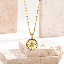 Brass Clear Cubic Zirconia Compass Pendant Cable Chain Necklaces&nbsp;PW-WG2438B-01