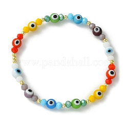 Handmade Evil Eye Lampwork Round Beads & Electroplate Glass Beads Stretch Bracelets for Women&nbsp;BJEW-JB13758