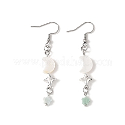 Star with Moon Natural Mixed Stone Dangle Earrings&nbsp;EJEW-JE06756