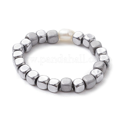 Cube Non-magnetic Synthetic Hematite Beads Stretch Finger Rings&nbsp;RJEW-JR00705