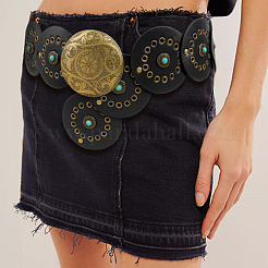 Vintage Alloy & Synthetic Turquoise & PU Leather Disc Coin Waist Belts for Men&nbsp;AJEW-WH0816-102AB-A-01