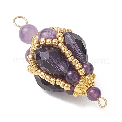 Bohemian Natural Amethyst Round with Glass Beaded Teardrop Links Connector Charms&nbsp;PALLOY-MZ01227-02