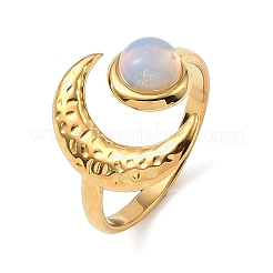 304 Stainless Steel with Opalite Open Cuff Rings for Women&nbsp;RJEW-K393-08G