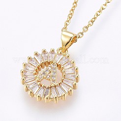 Brass Micro Pave Cubic Zirconia Initial Pendant Necklaces&nbsp;NJEW-H486-30G