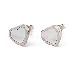 6 Pairs Natural White Shell Heart Stud Earrings&nbsp;EJEW-G291-02M