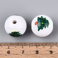 Christmas Printed Opaque Acrylic Round Beads&nbsp;OACR-T029-08F