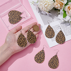 4 Pairs Artificial Leather Teardrop with Leopard Print Dangle Earrings&nbsp;EJEW-UN0002-92B