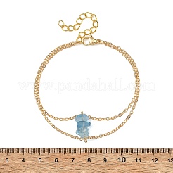 Brass Cable Chains & Natural Aquamarine Chip Beads Double Layers Bracelets for Women&nbsp;BJEW-JB14134-02