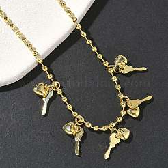 Brass Key & Heart Pendant Bib Necklaces&nbsp;NJEW-G183-08G