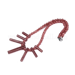 Natural Strawberry Quartz Round Beaded Fan Bib Necklaces&nbsp;NJEW-N064-04H