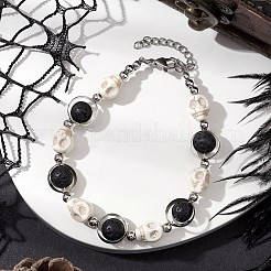 Natural Lava Rock & Dyed Synthetic Turquoise Beaded Bracelets&nbsp;BJEW-TA00504