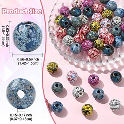 32Pcs 8 Colors Bohemian Style Printed Schima Wood Beads&nbsp;WOOD-YW0001-93