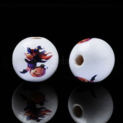 Halloween Printed Natural Wood Beads&nbsp;WOOD-S057-084