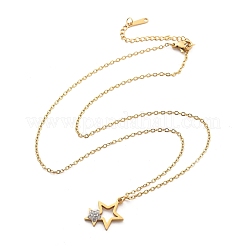304 Stainless Steel Crystal Rhinestone Double Star Pendant Cable Chain Necklaces&nbsp;NJEW-Z056-02A-G