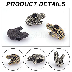 3Pcs 3 Colors Dinosaur Head Shaped Brass Beads&nbsp;KK-NB0002-95