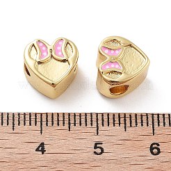 Heart with Bowknot Pattern Rack Plating Brass Enamel Beads&nbsp;KK-G512-04G