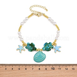 Ocean Brass Enamel Starfish Shell Shape Charm Bracelets for Women&nbsp;KK-CBA68DA-16G-01