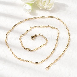 304 Stainless Steel Dapped Cable Chain Necklaces&nbsp;STAS-O053-28G