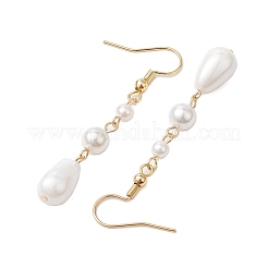 Teardrop Shell Pearl & Brass Dangle Earrings for Women&nbsp;EJEW-TA00513