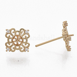 Brass Micro Pave Clear Cubic Zirconia Stud Earring Findings&nbsp;KK-N232-04-NF