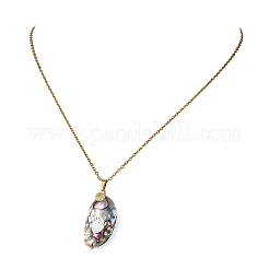 Ocean Natural Paua Shell Oval Pendant 304 Stainless Steel Cable Chain Necklaces for Women&nbsp;NJEW-JN06188