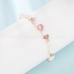 Natural Strawberry Quartz Chip and Rice Natural Pearl Beaded Bracelets&nbsp;GG-CBA3297-13G-C