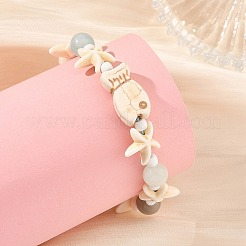 Ocean Synthetic Turquoise Fish Starfish and Natural Flower Amazonite Round Braided Bead Bracelets&nbsp;BJEW-JB14477